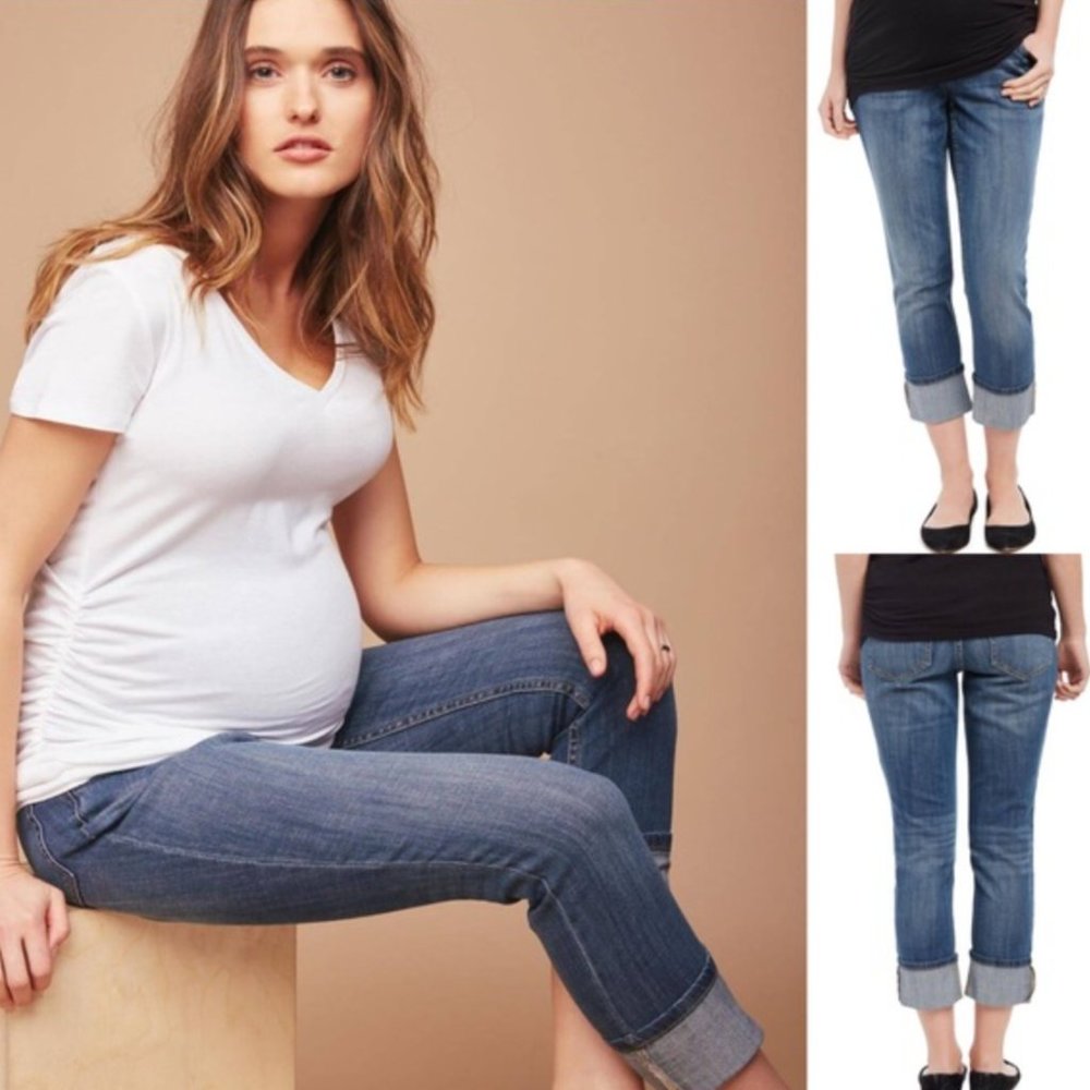Indigo Blue Maternity Skinny Leg Cropped Jeans